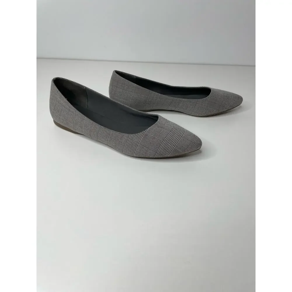 Marks Spencer Flat Ballet Slip On Pointed‎ Toe Shoe Plaid Gray 9 Academia Career